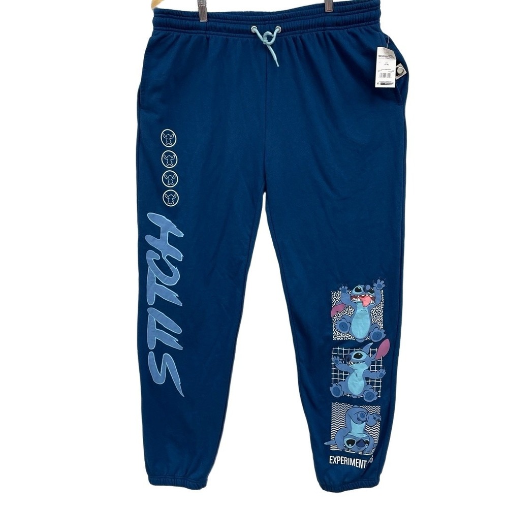 NWT Disney Lilo & Stitch blue Graphics Elastic‎ Cuffs Jogger Sweatpants 2X